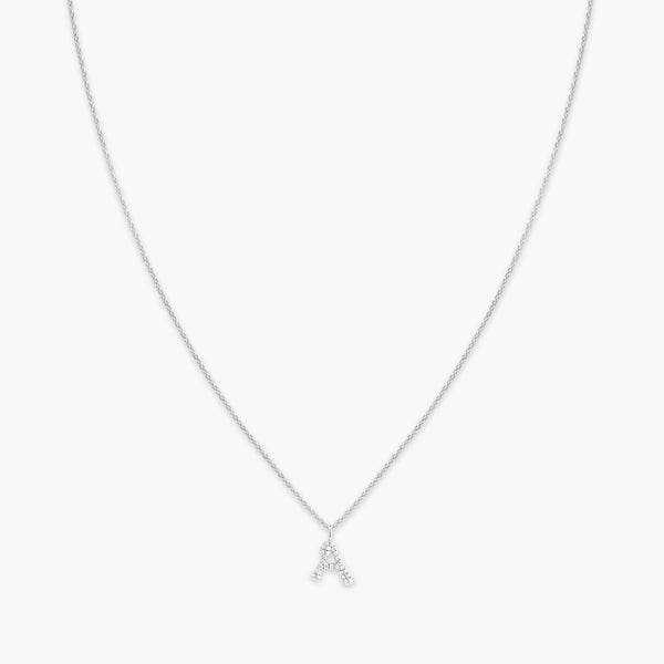 Gemstone Necklaces - A Initial Pavé Pendant Necklace in Silver - Pendant Necklace - Astrid & Miyu