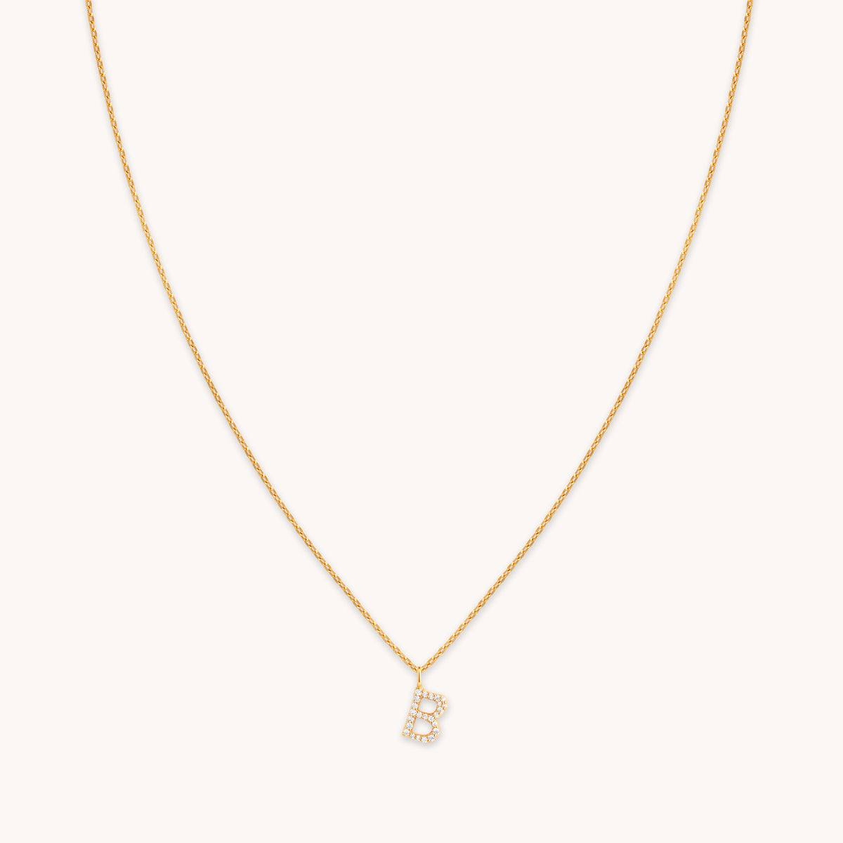 18k Gold Plated Jewellery - B Initial Pavé Pendant Necklace in Gold - Pendant Necklace - Astrid & Miyu