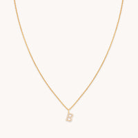 18k Gold Plated Jewellery - B Initial Pavé Pendant Necklace in Gold - Pendant Necklace - Astrid & Miyu