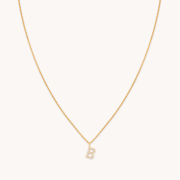 18k Gold Plated Jewellery - B Initial Pavé Pendant Necklace in Gold - Pendant Necklace - Astrid & Miyu