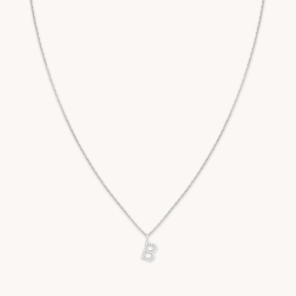 Gemstone Necklaces - B Initial Pavé Pendant Necklace in Silver - Pendant Necklace - Astrid & Miyu