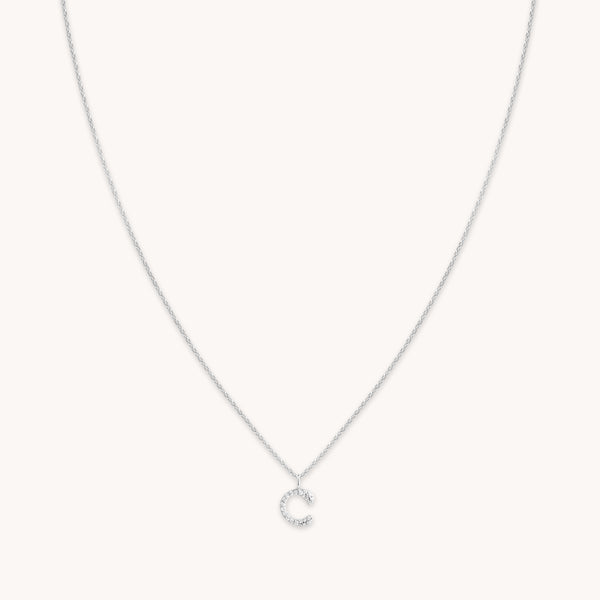 Gemstone Necklaces - C Initial Pavé Pendant Necklace in Silver - Pendant Necklace - Astrid & Miyu