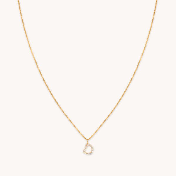 18k Gold Plated Jewellery - D Initial Pavé Pendant Necklace in Gold - Pendant Necklace - Astrid & Miyu