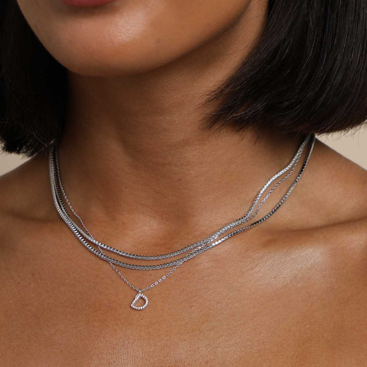 Gemstone Necklaces - D Initial Pavé Pendant Necklace in Silver - Pendant Necklace - Astrid & Miyu