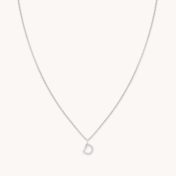 Gemstone Necklaces - D Initial Pavé Pendant Necklace in Silver - Pendant Necklace - Astrid & Miyu