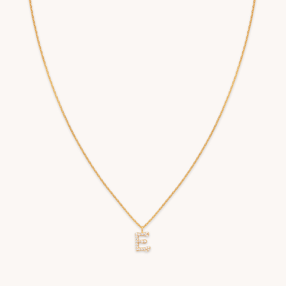 18k Gold Plated Jewellery - E Initial Pavé Pendant Necklace in Gold - Pendant Necklace - Astrid & Miyu
