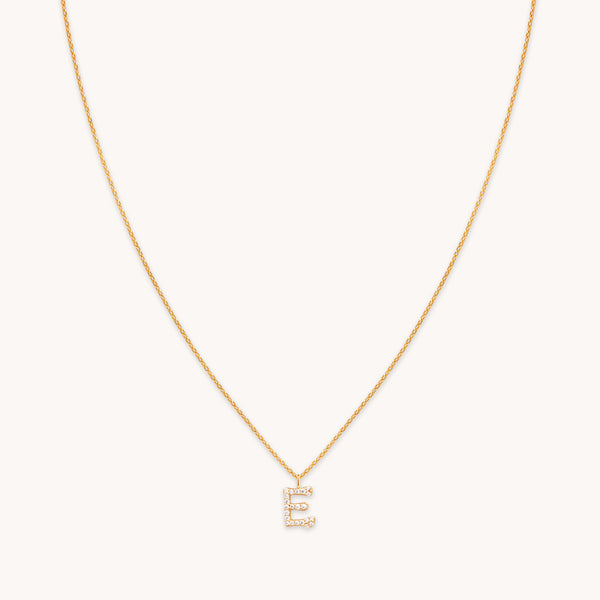 18k Gold Plated Jewellery - E Initial Pavé Pendant Necklace in Gold - Pendant Necklace - Astrid & Miyu