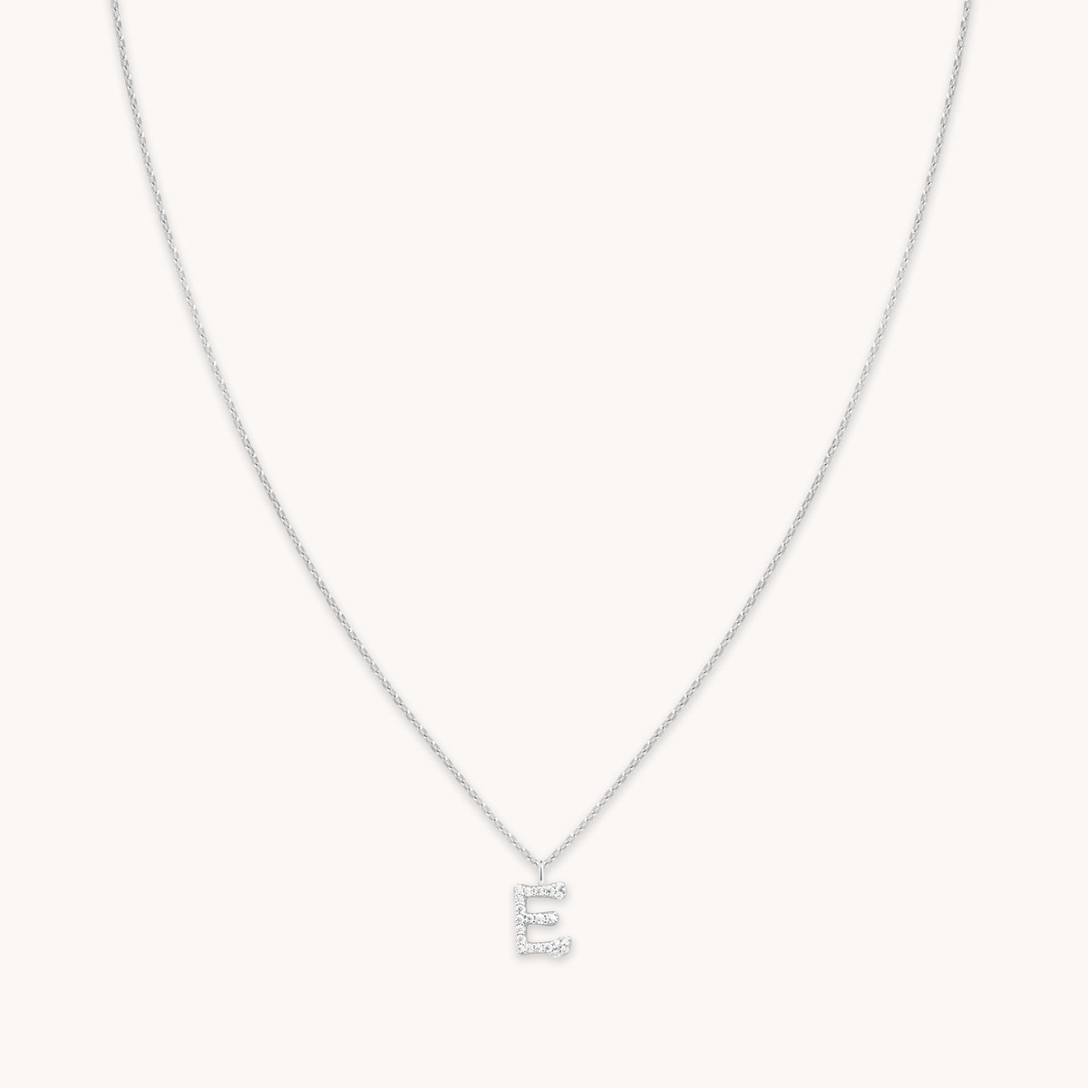 Gemstone Necklaces - E Initial Pavé Pendant Necklace in Silver - Pendant Necklace - Astrid & Miyu