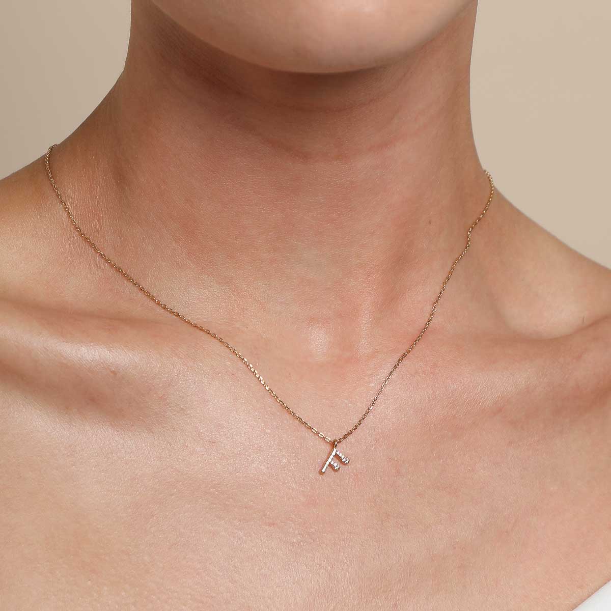 18k Gold Plated Jewellery - F Initial Pavé Pendant Necklace in Gold - Pendant Necklaces - Astrid & Miyu
