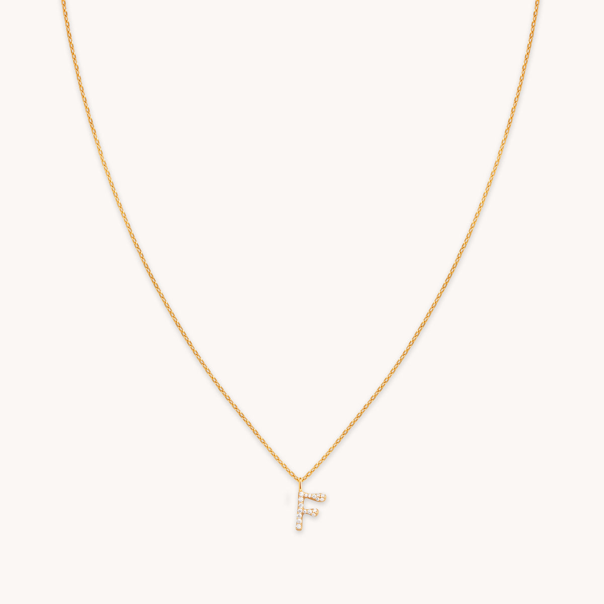 18k Gold Plated Jewellery - F Initial Pavé Pendant Necklace in Gold - Pendant Necklaces - Astrid & Miyu