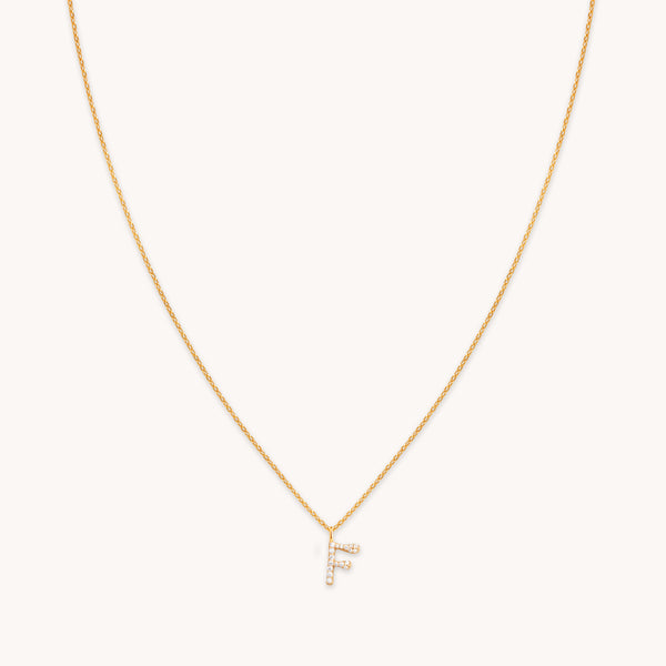 18k Gold Plated Jewellery - F Initial Pavé Pendant Necklace in Gold - Pendant Necklaces - Astrid & Miyu