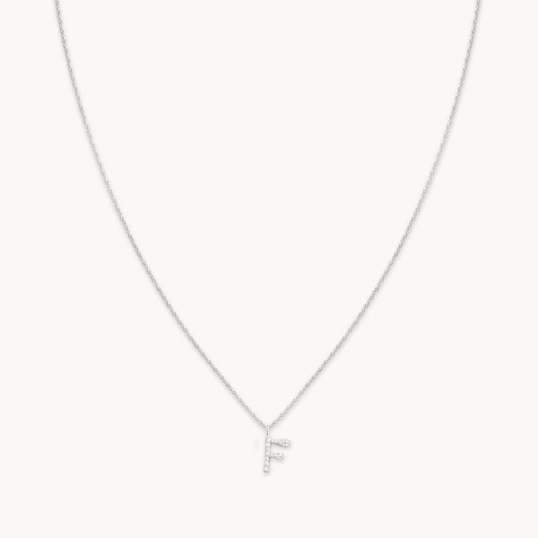 Gemstone Necklaces - F Initial Pavé Pendant Necklace in Silver - Pendant Necklace - Astrid & Miyu