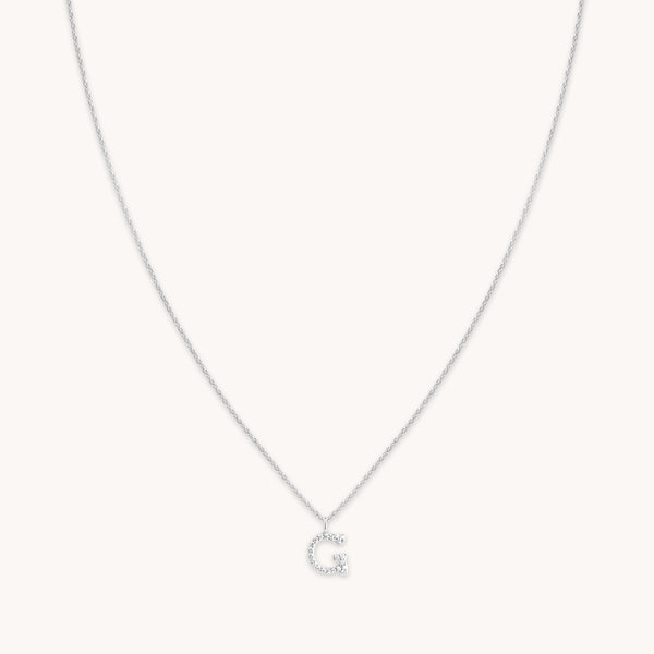 Gemstone Necklaces - G Initial Pavé Pendant Necklace in Silver - Pendant Necklace - Astrid & Miyu