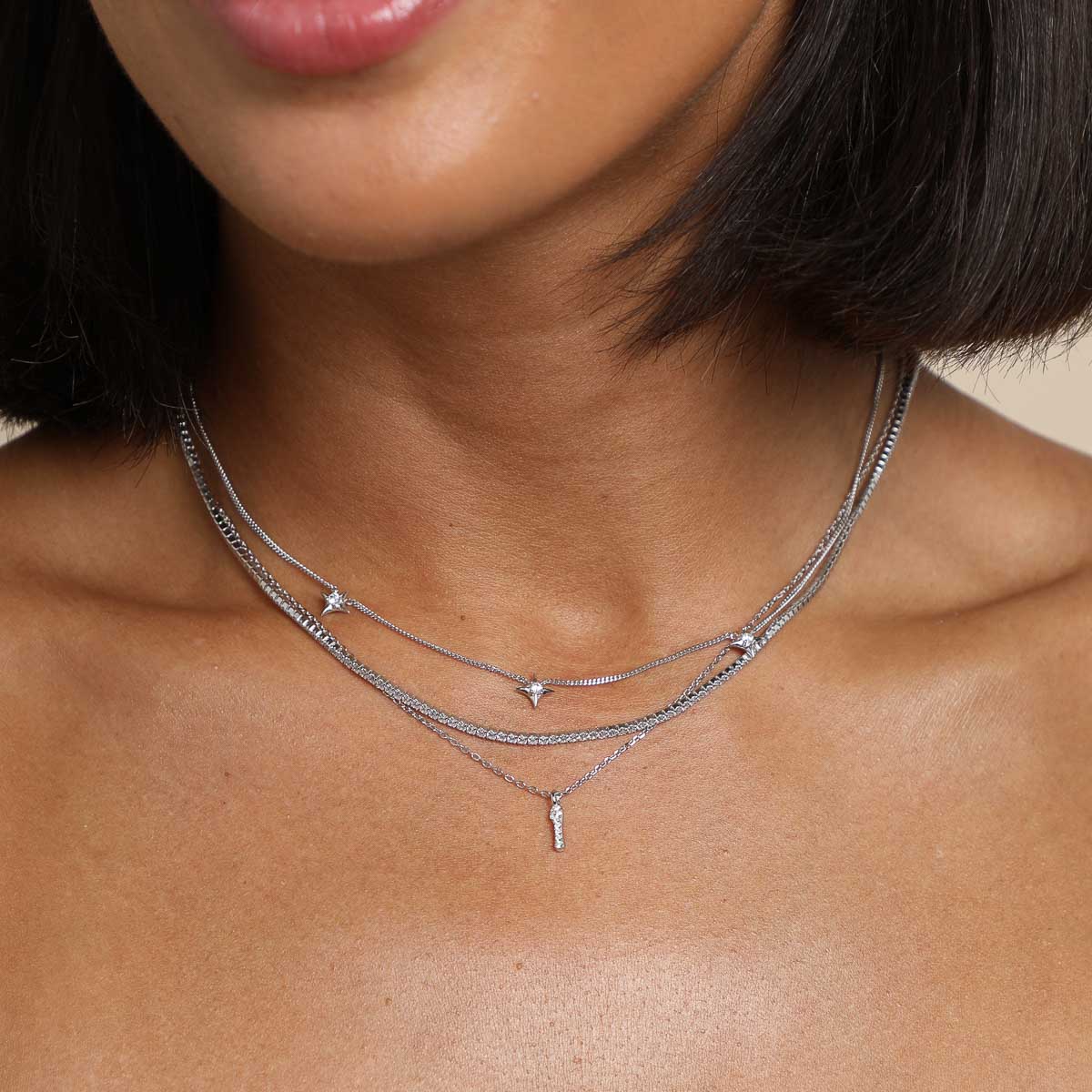 Gemstone Necklaces - I Initial Pavé Pendant Necklace in Silver - Pendant Necklace - Astrid & Miyu