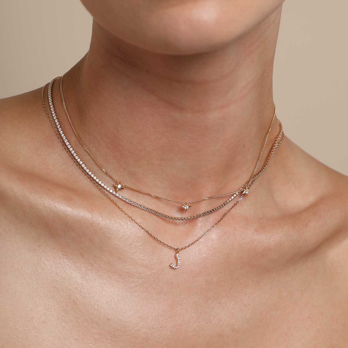 18k Gold Plated Jewellery - J Initial Pavé Pendant Necklace in Gold - Pendant Necklace - Astrid & Miyu