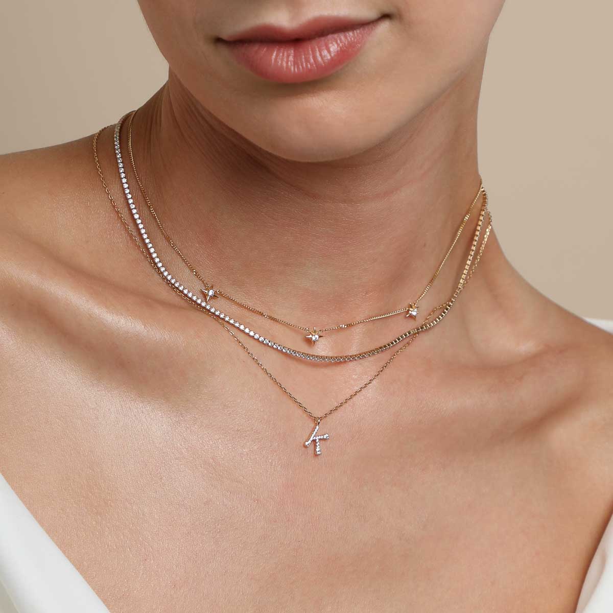 18k Gold Plated Jewellery - K Initial Pavé Pendant Necklace in Gold - Pendant Necklace - Astrid & Miyu