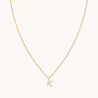 18k Gold Plated Jewellery - K Initial Pavé Pendant Necklace in Gold - Pendant Necklace - Astrid & Miyu