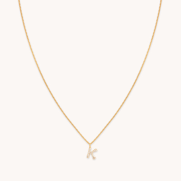 18k Gold Plated Jewellery - K Initial Pavé Pendant Necklace in Gold - Pendant Necklace - Astrid & Miyu