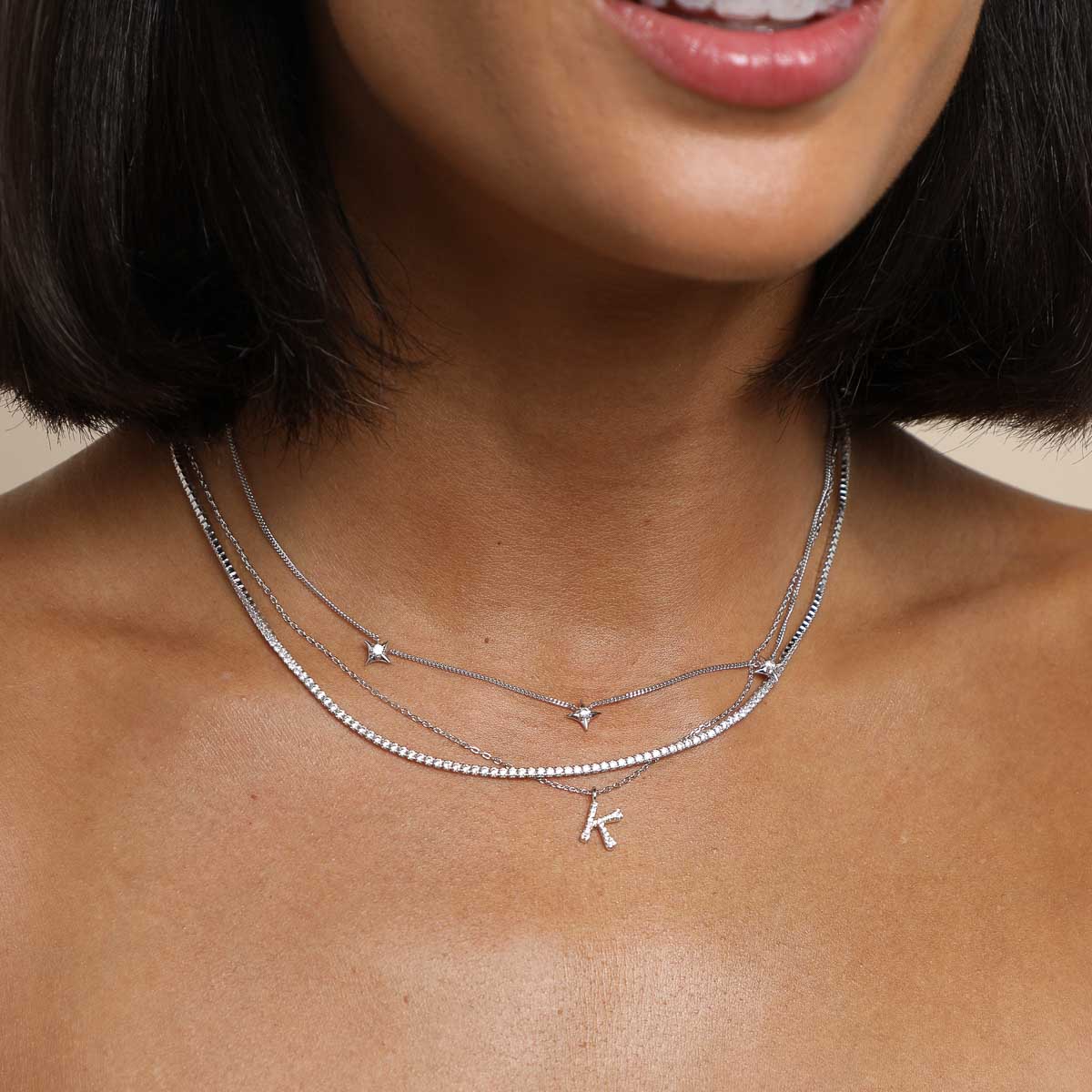 Gemstone Necklaces - K Initial Pavé Pendant Necklace in Silver - Pendant Necklace - Astrid & Miyu