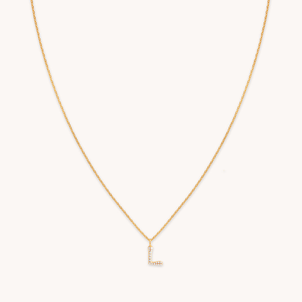 18k Gold Plated Jewellery - L Initial Pavé Pendant Necklace in Gold - Pendant Necklace - Astrid & Miyu
