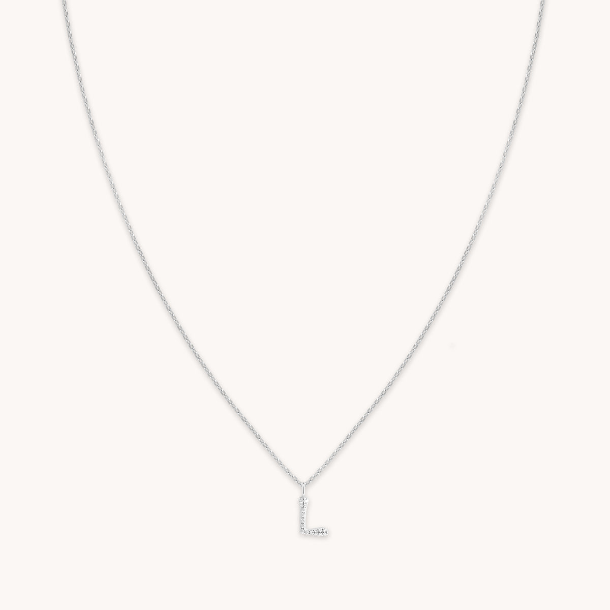 Gemstone Necklaces - L Initial Pavé Pendant Necklace in Silver - Pendant Necklace - Astrid & Miyu