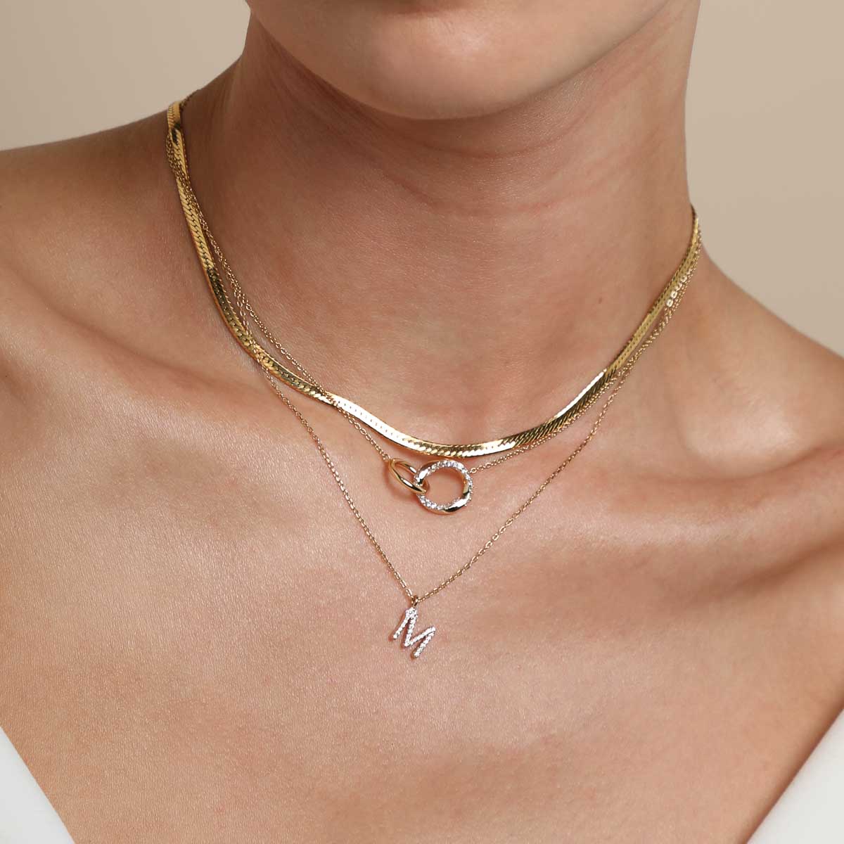 18k Gold Plated Jewellery - M Initial Pavé Pendant Necklace in Gold - Pendant Necklace - Astrid & Miyu