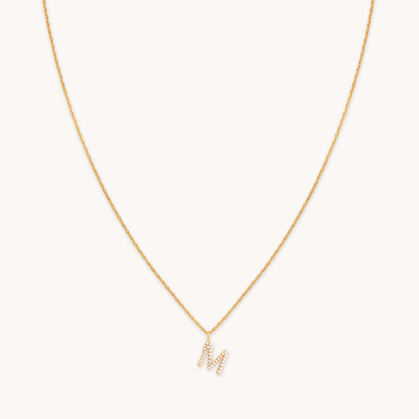 18k Gold Plated Jewellery - M Initial Pavé Pendant Necklace in Gold - Pendant Necklace - Astrid & Miyu