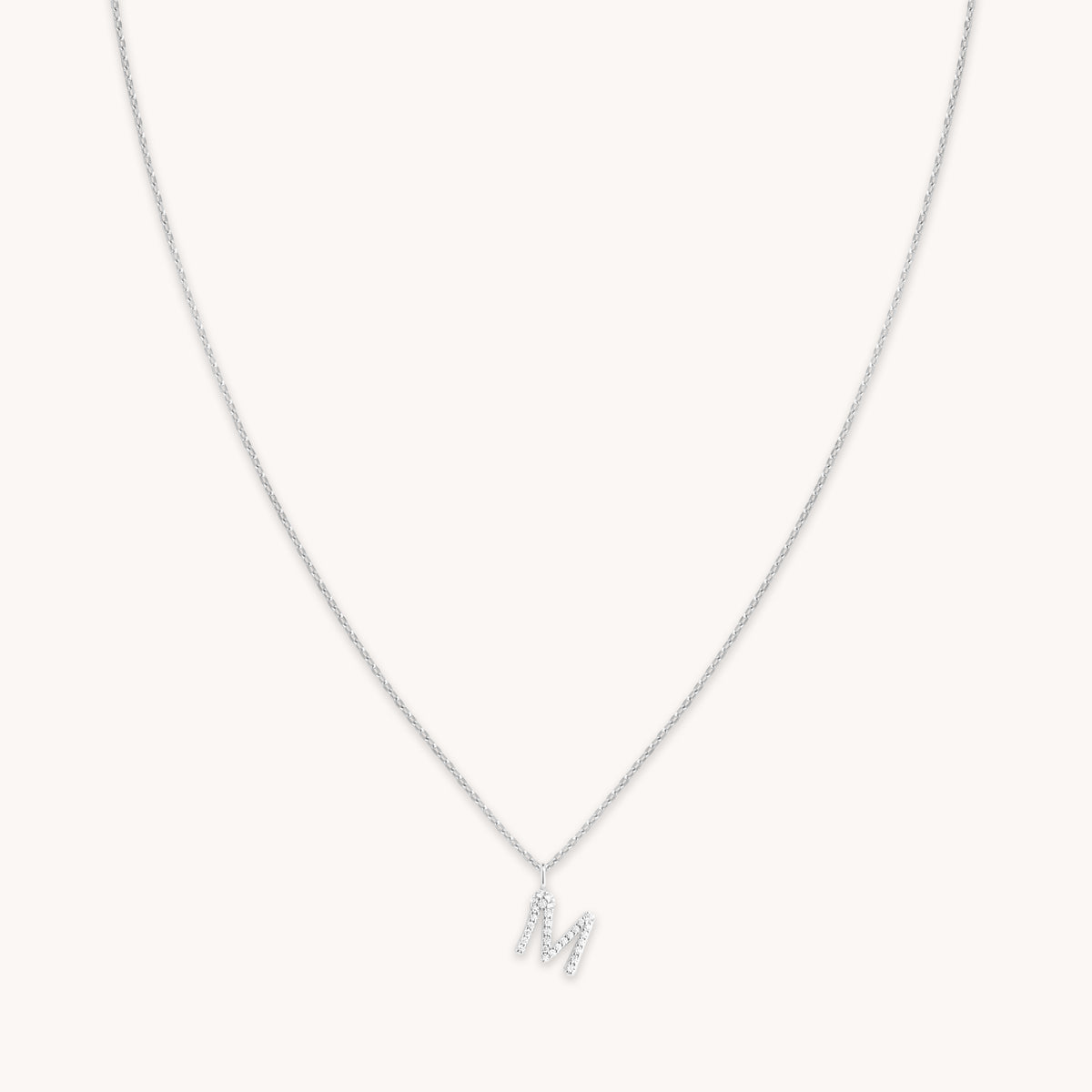 Gemstone Necklaces - M Initial Pavé Pendant Necklace in Silver - Pendant Necklace - Astrid & Miyu