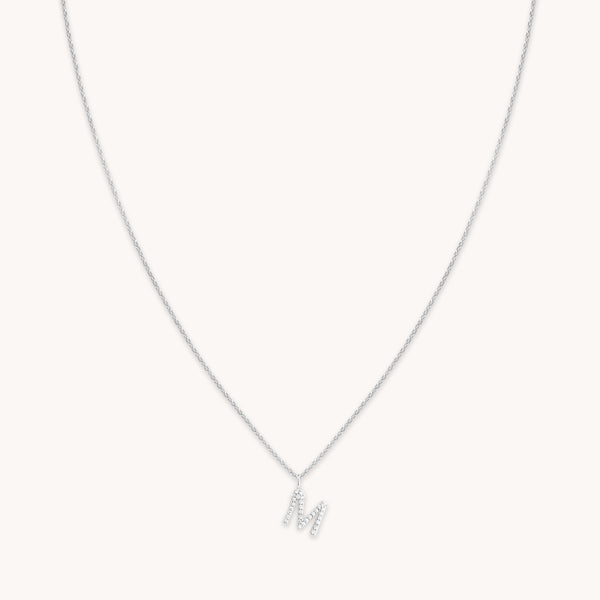 Gemstone Necklaces - M Initial Pavé Pendant Necklace in Silver - Pendant Necklace - Astrid & Miyu