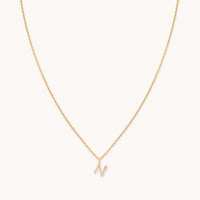 18k Gold Plated Jewellery - N Initial Pavé Pendant Necklace in Gold - Pendant Necklace - Astrid & Miyu