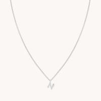 Gemstone Necklaces - N Initial Pavé Pendant Necklace in Silver - Pendant Necklace - Astrid & Miyu