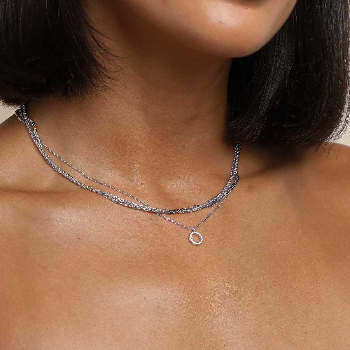 Gemstone Necklaces - O Initial Pavé Pendant Necklace in Silver - Pendant Necklace - Astrid & Miyu