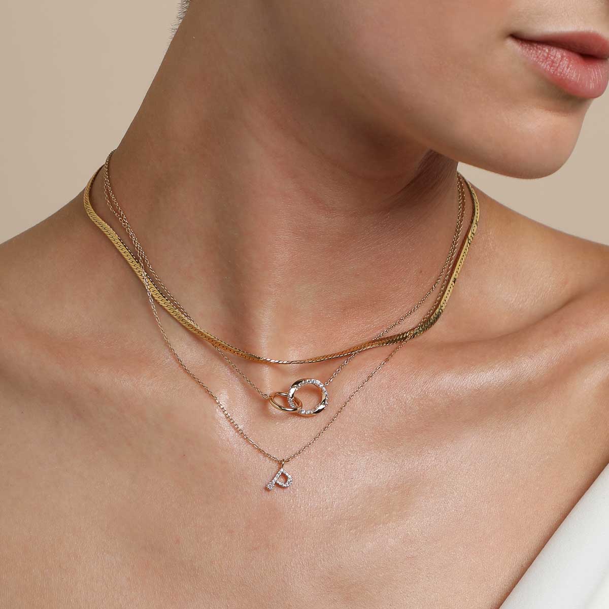 18k Gold Plated Jewellery - P Initial Pavé Pendant Necklace in Gold - Pendant Necklace - Astrid & Miyu