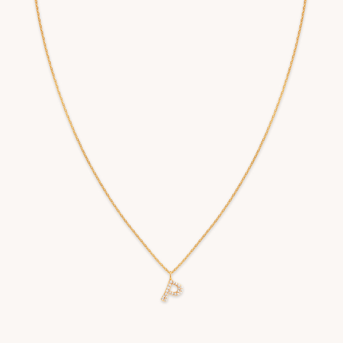 18k Gold Plated Jewellery - P Initial Pavé Pendant Necklace in Gold - Pendant Necklace - Astrid & Miyu