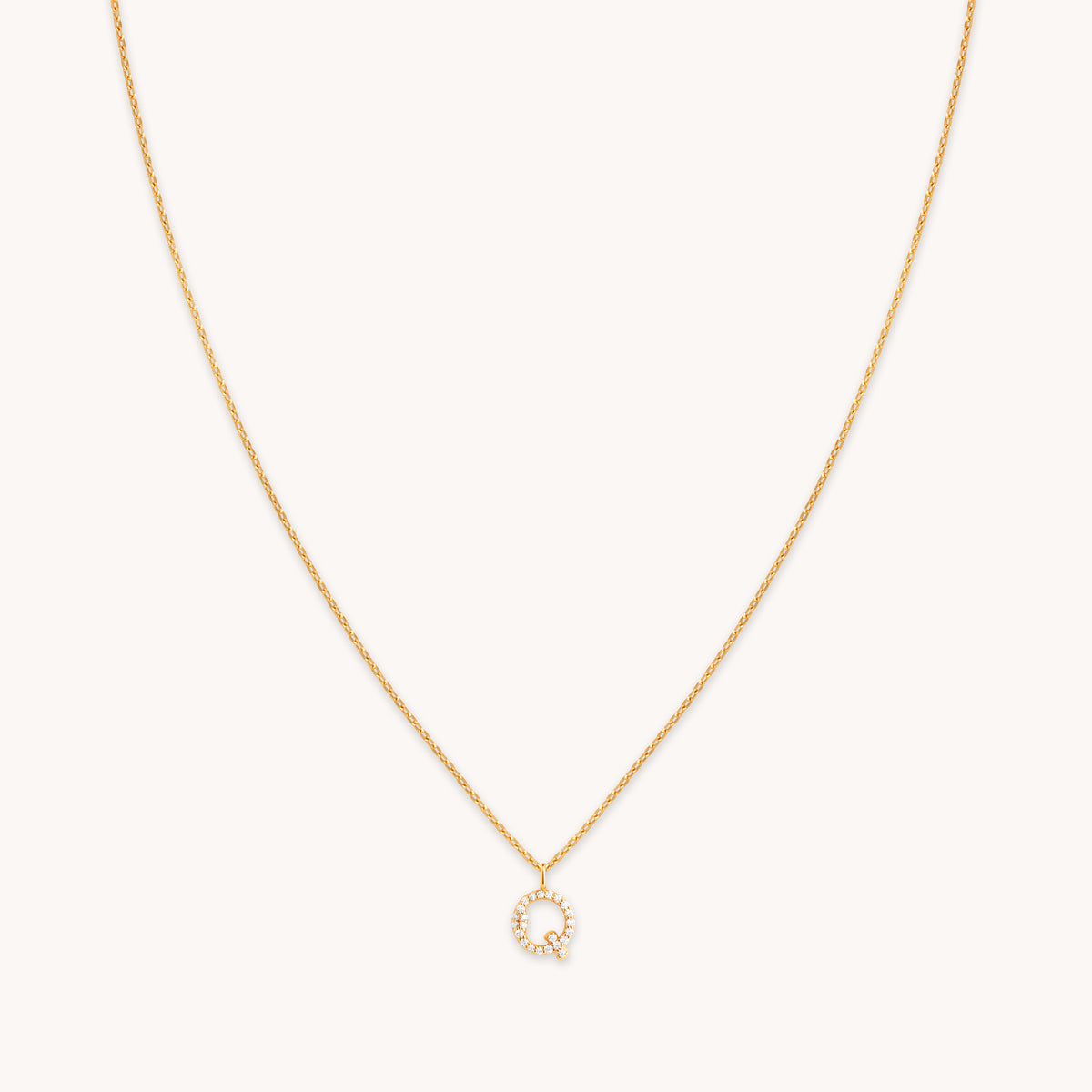 18k Gold Plated Jewellery - Q Initial Pavé Pendant Necklace in Gold - Pendant Necklace - Astrid & Miyu