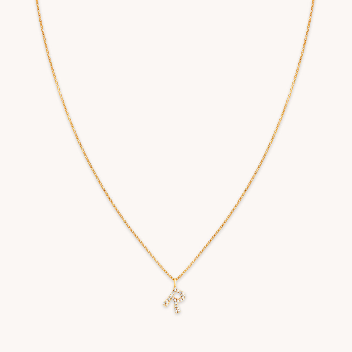 18k Gold Plated Jewellery - R Initial Pavé Pendant Necklace in Gold - Pendant Necklace - Astrid & Miyu