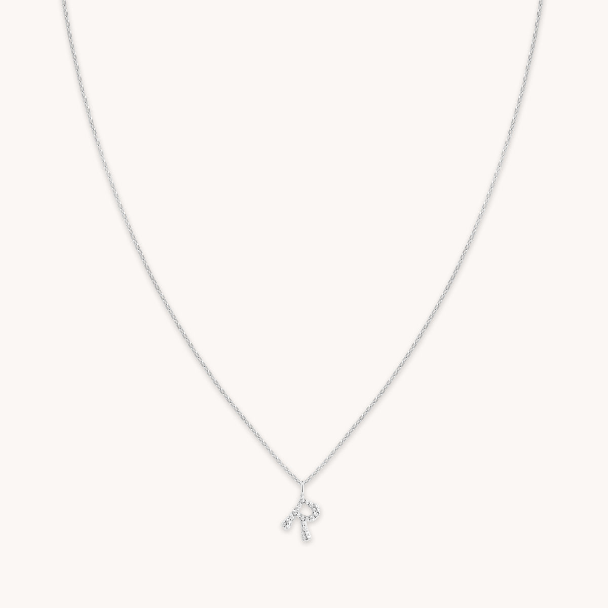 Gemstone Necklaces - R Initial Pavé Pendant Necklace in Silver - Pendant Necklace - Astrid & Miyu