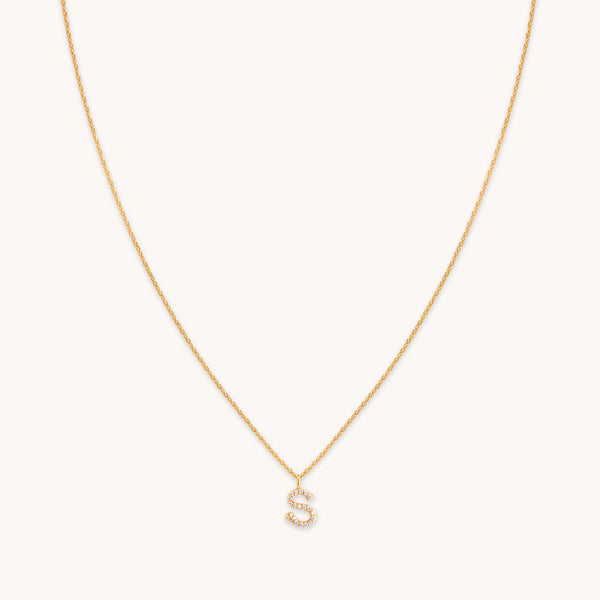 18k Gold Plated Jewellery - S Initial Pavé Pendant Necklace in Gold - Pendant Necklace - Astrid & Miyu