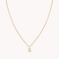 18k Gold Plated Jewellery - S Initial Pavé Pendant Necklace in Gold - Pendant Necklace - Astrid & Miyu