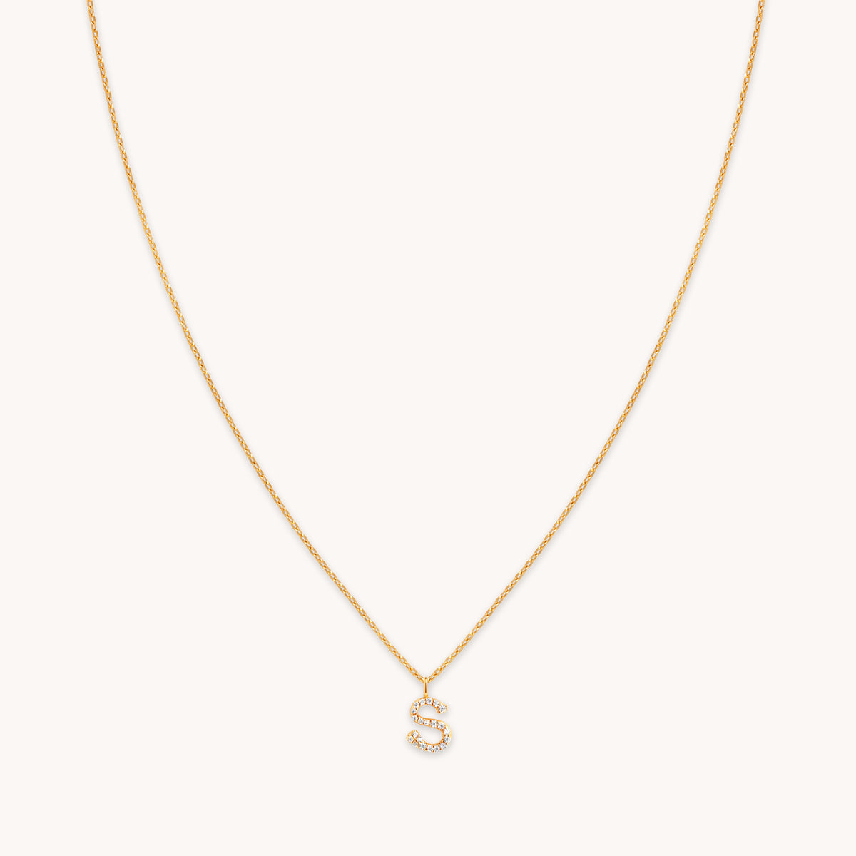18k Gold Plated Jewellery - S Initial Pavé Pendant Necklace in Gold - Pendant Necklace - Astrid & Miyu