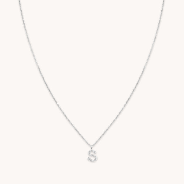 Gemstone Necklaces - S Initial Pavé Pendant Necklace in Silver - Pendant Necklace - Astrid & Miyu