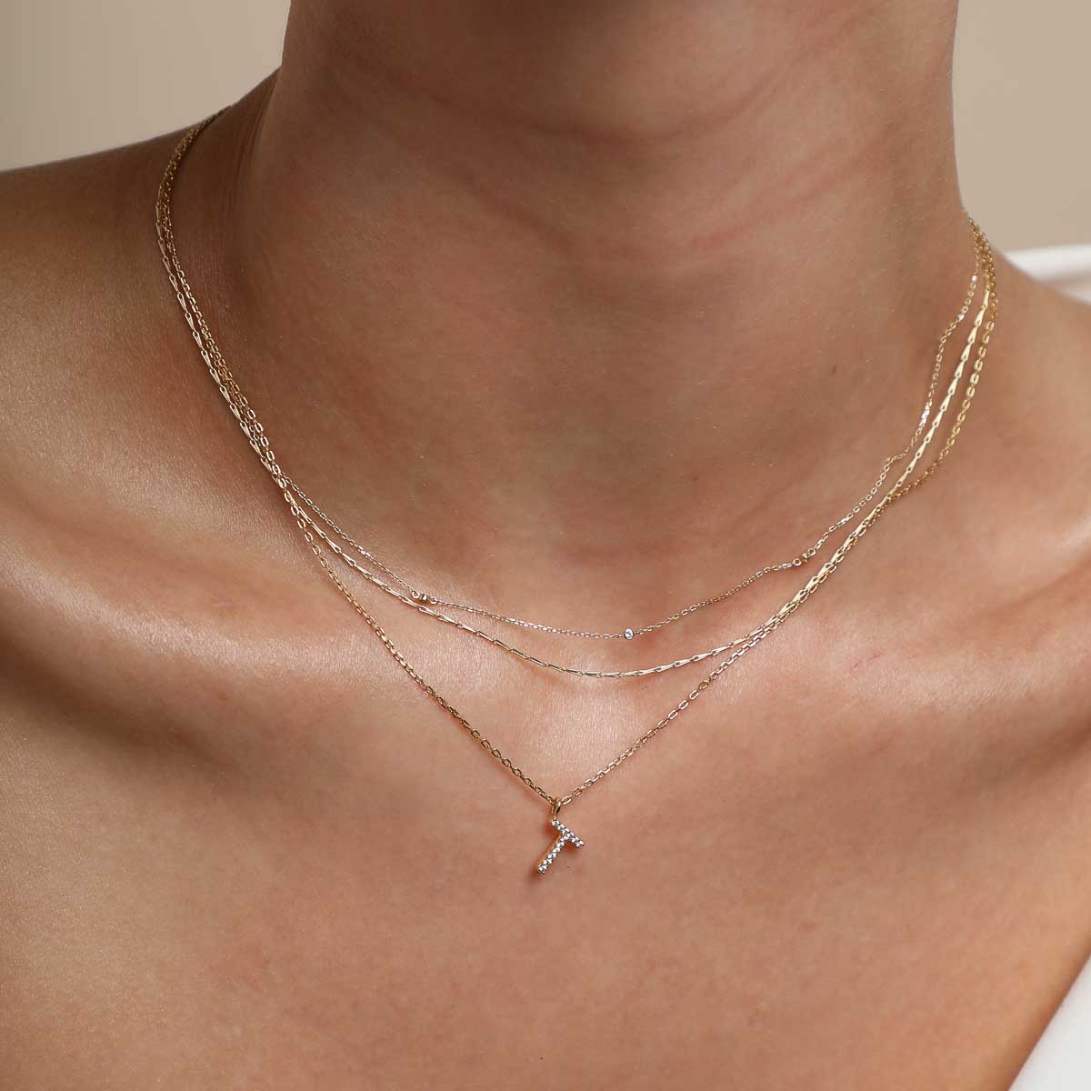 18k Gold Plated Jewellery - T Initial Pavé Pendant Necklace in Gold - Pendant Necklace - Astrid & Miyu