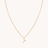 18k Gold Plated Jewellery - T Initial Pavé Pendant Necklace in Gold - Pendant Necklace - Astrid & Miyu