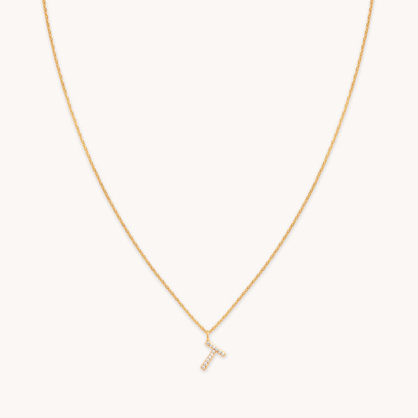 18k Gold Plated Jewellery - T Initial Pavé Pendant Necklace in Gold - Pendant Necklace - Astrid & Miyu
