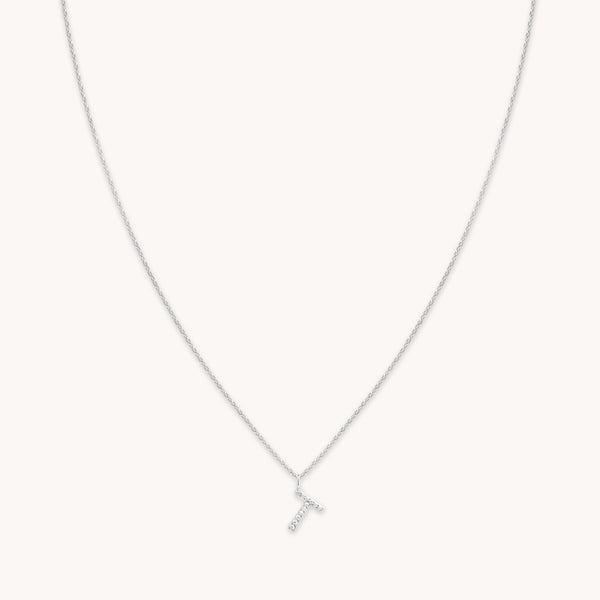 Gemstone Necklaces - T Initial Pavé Pendant Necklace in Silver - Pendant Necklace - Astrid & Miyu