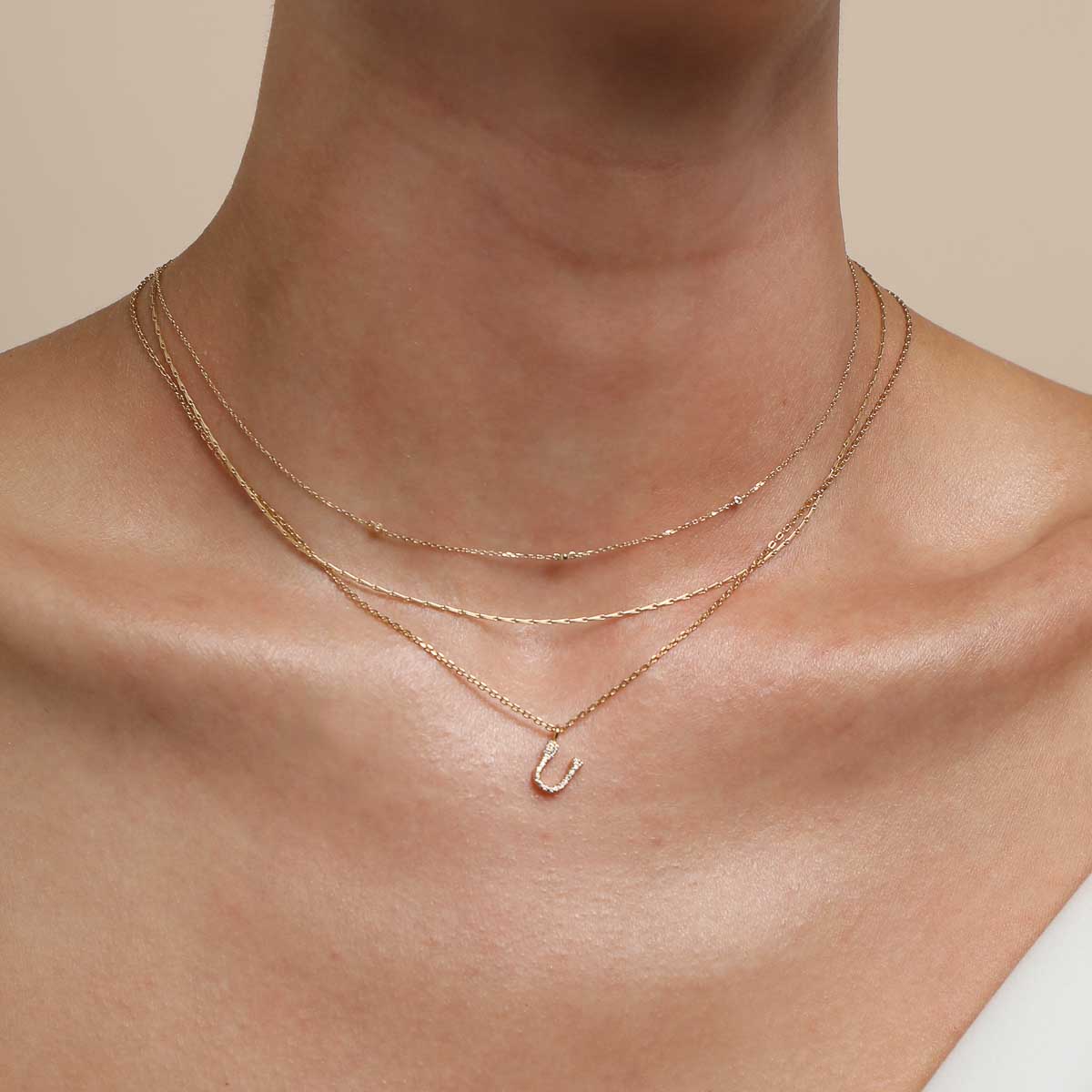 18k Gold Plated Jewellery - U Initial Pavé Pendant Necklace in Gold - Pendant Necklace - Astrid & Miyu