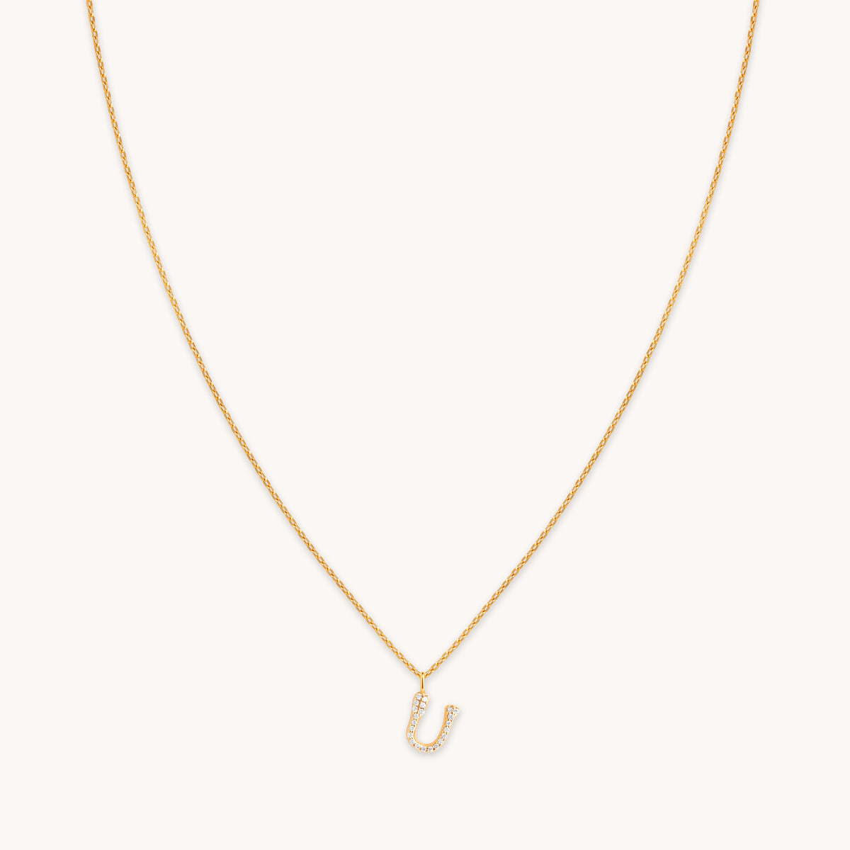 18k Gold Plated Jewellery - U Initial Pavé Pendant Necklace in Gold - Pendant Necklace - Astrid & Miyu