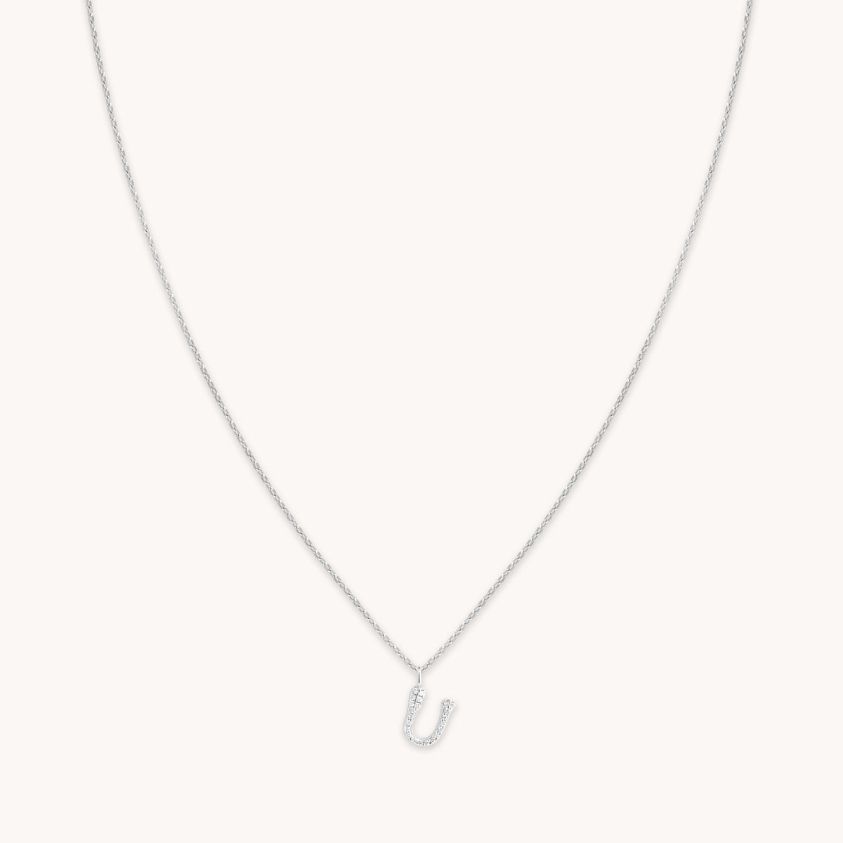 Gemstone Necklaces - U Initial Pavé Pendant Necklace in Silver - Pendant Necklace - Astrid & Miyu
