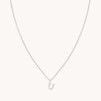Gemstone Necklaces - U Initial Pavé Pendant Necklace in Silver - Pendant Necklace - Astrid & Miyu