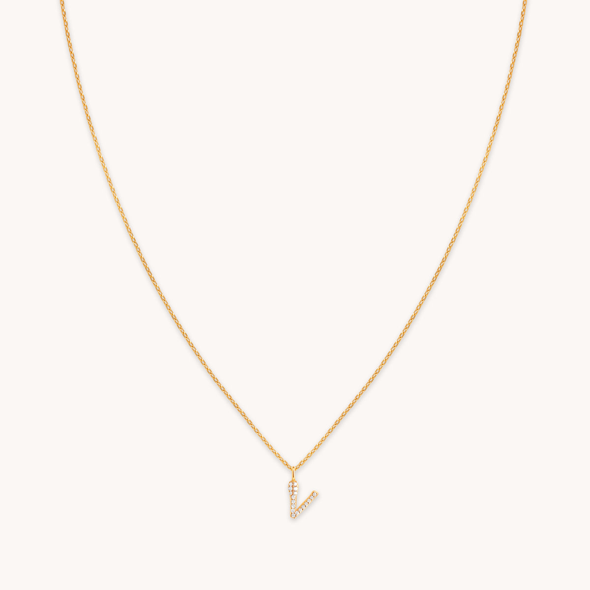 18k Gold Plated Jewellery - V Initial Pavé Pendant Necklace in Gold - Pendant Necklace - Astrid & Miyu